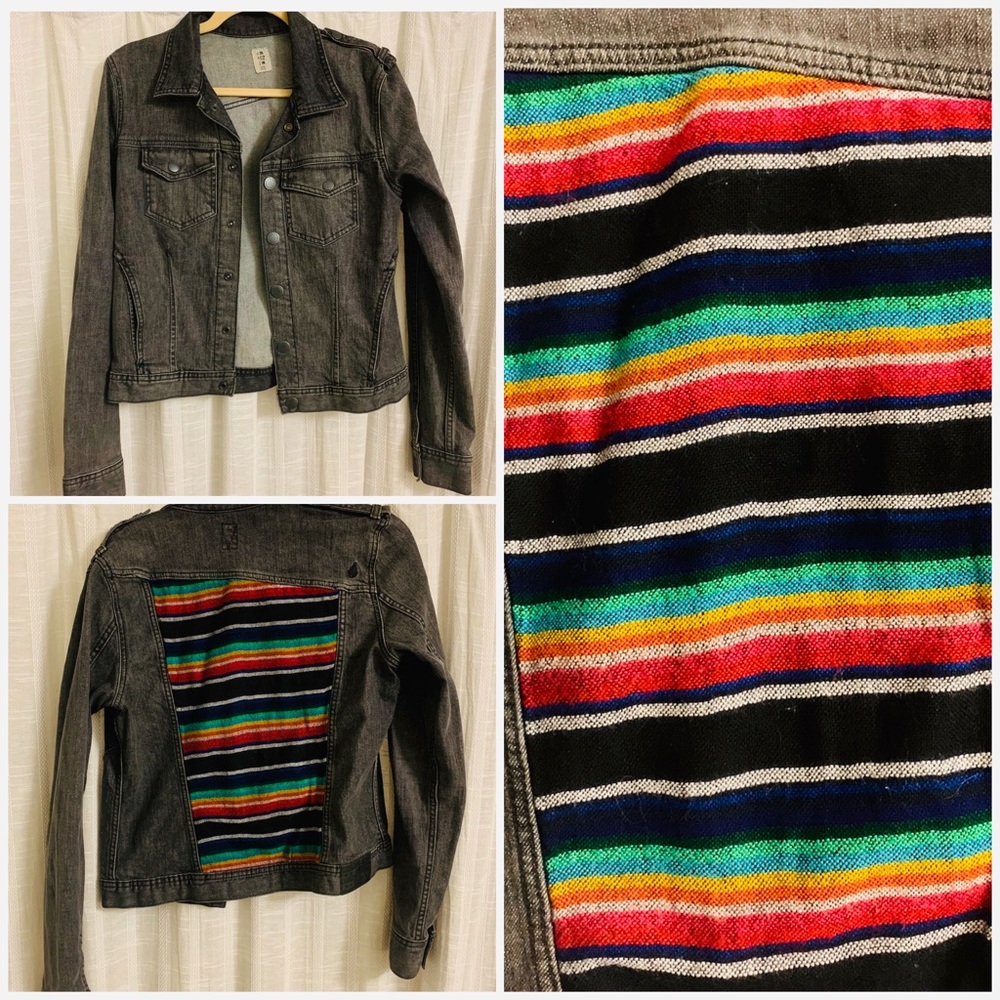 RARE Volcom Striped Colorful Black Denim Jacket